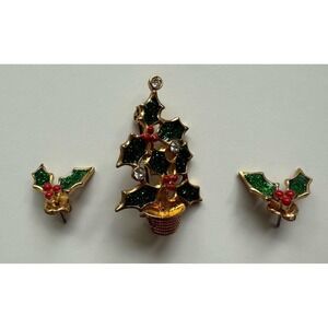 Vintage Avon Holly‎ Berry Brooch And Earrings